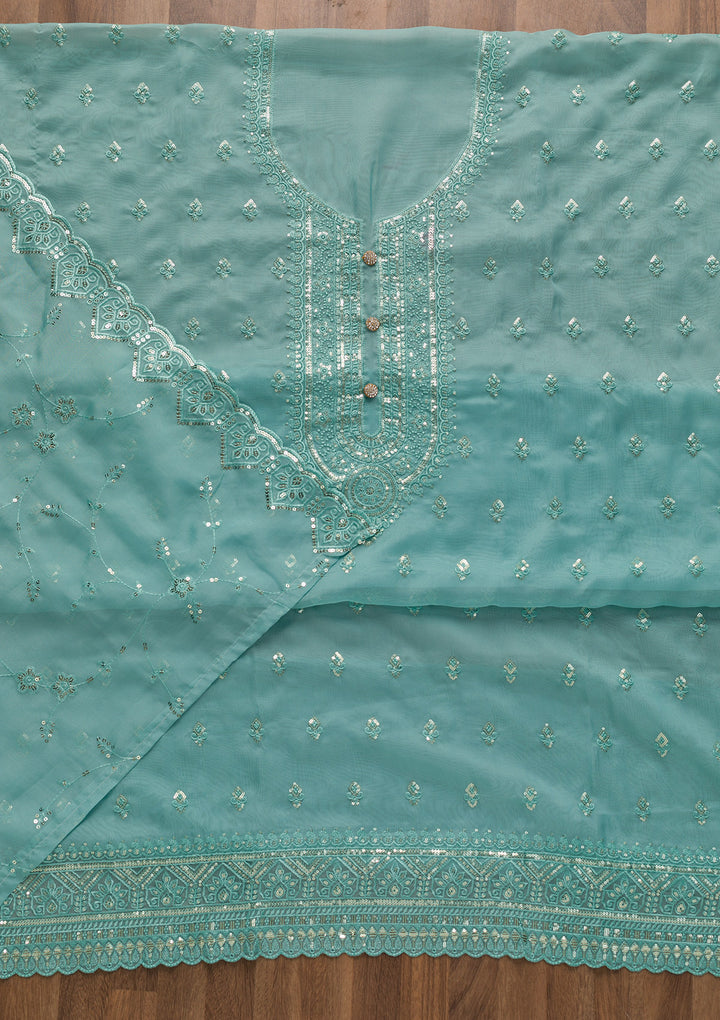 Sky Blue Stonework Tissue Unstitched Salwar Suit