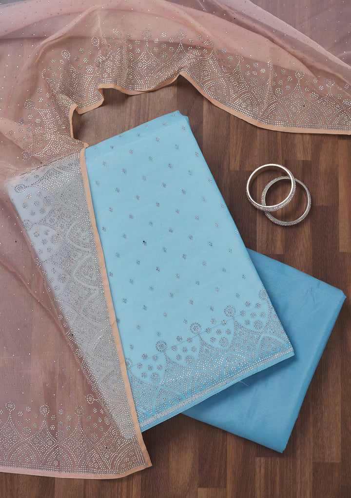 Sky Blue Stonework Tissue Unstitched Salwar Suit
