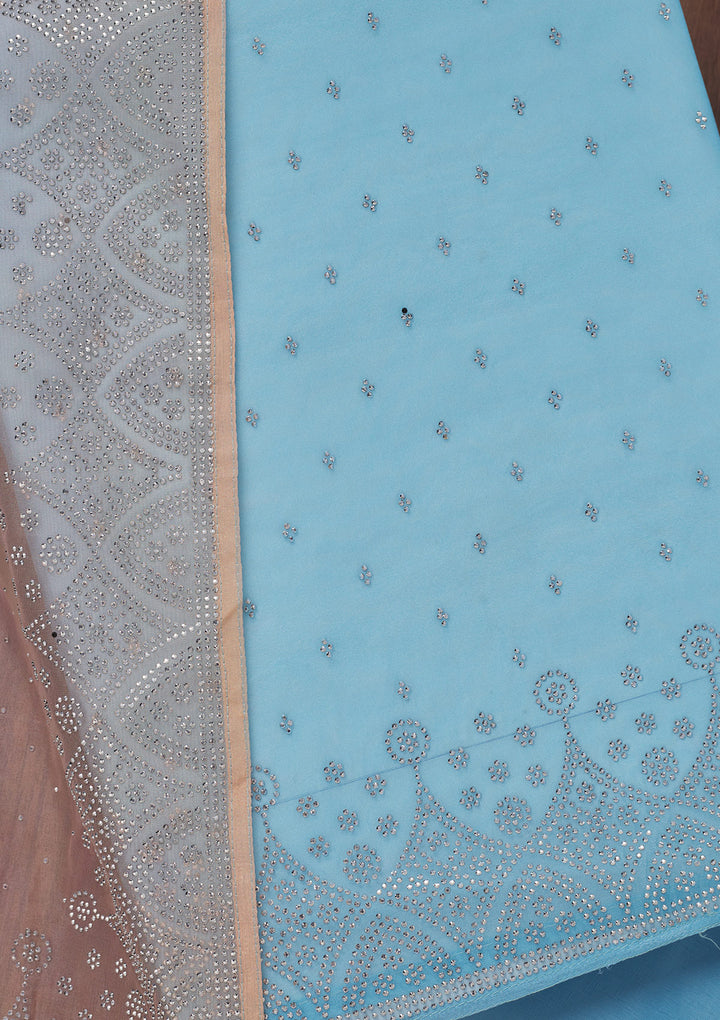 Sky Blue Stonework Tissue Unstitched Salwar Suit
