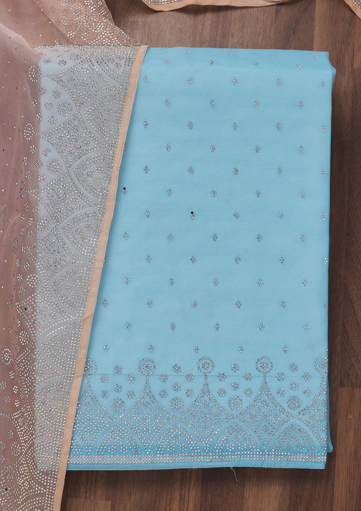 Sky Blue Stonework Tissue Unstitched Salwar Suit