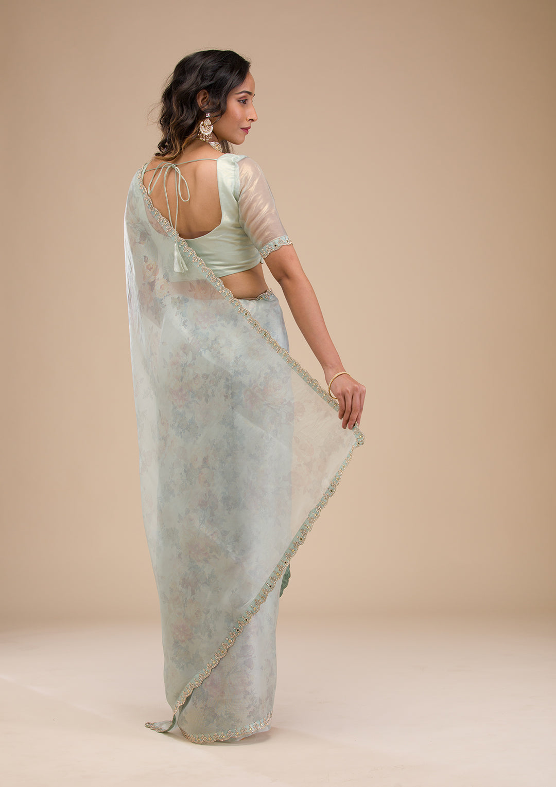 Sky Blue Stonework Tissue Saree