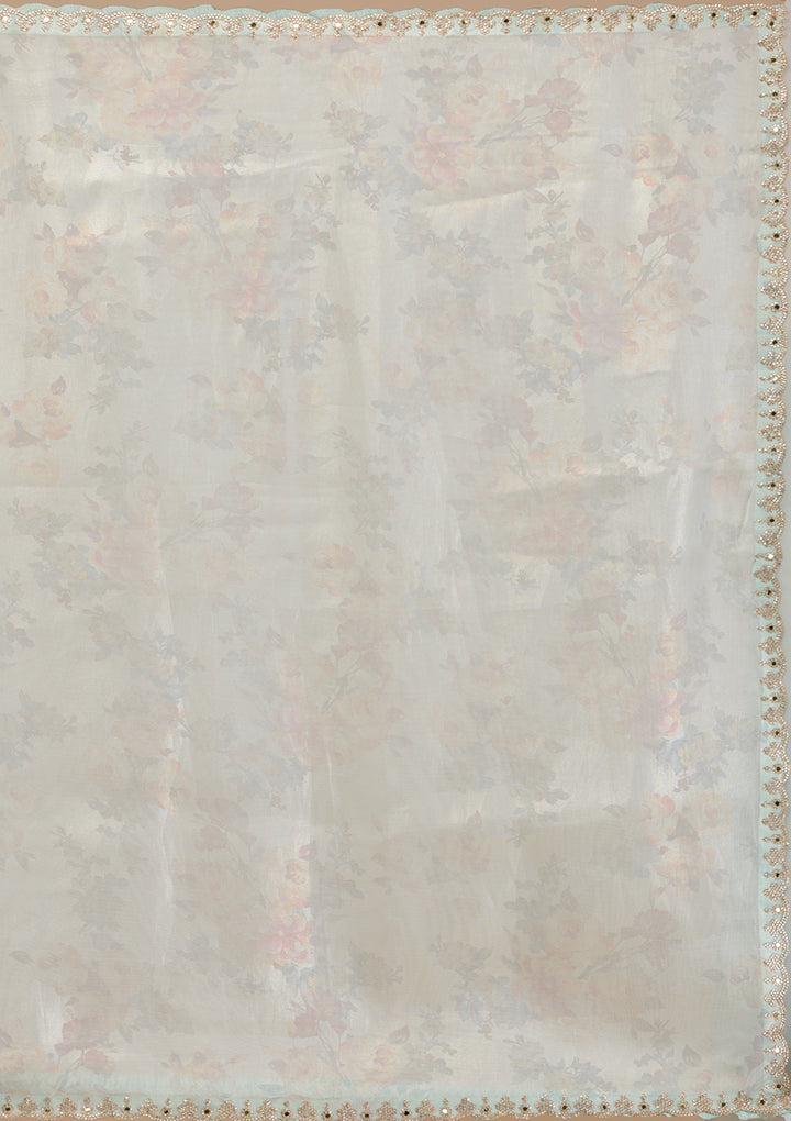 Sky Blue Stonework Tissue Saree