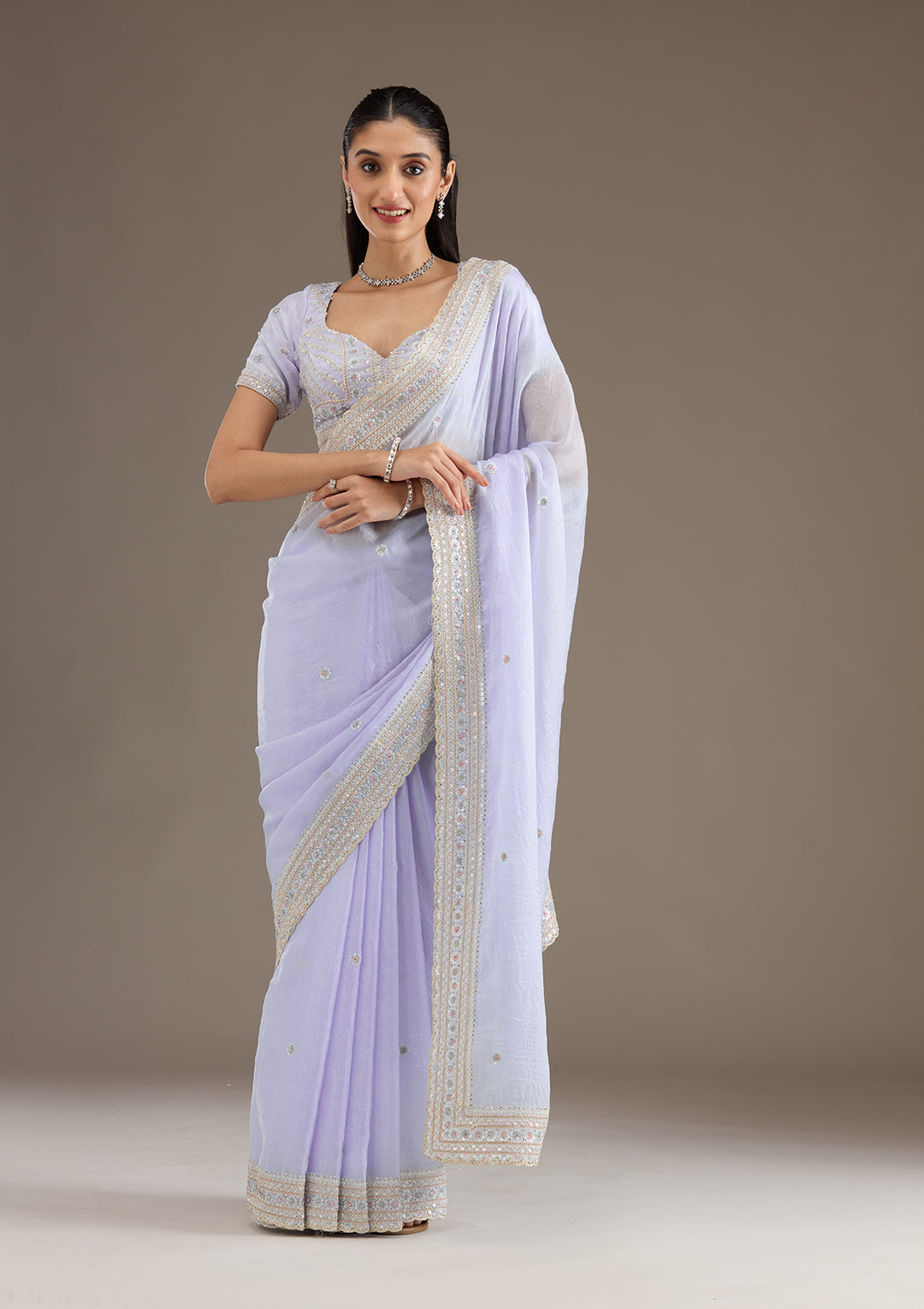Sky Blue Stonework Tissue Saree