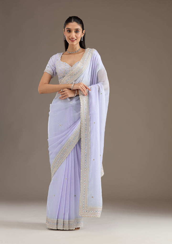 Sky Blue Stonework Tissue Saree