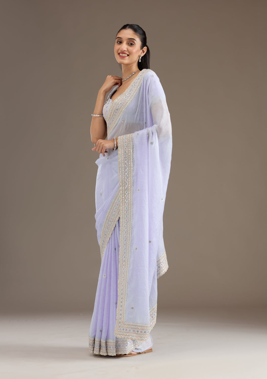 Sky Blue Stonework Tissue Saree