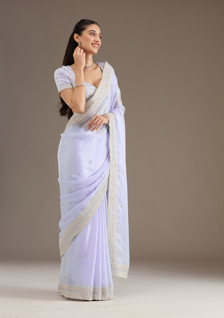 Sky Blue Stonework Tissue Saree