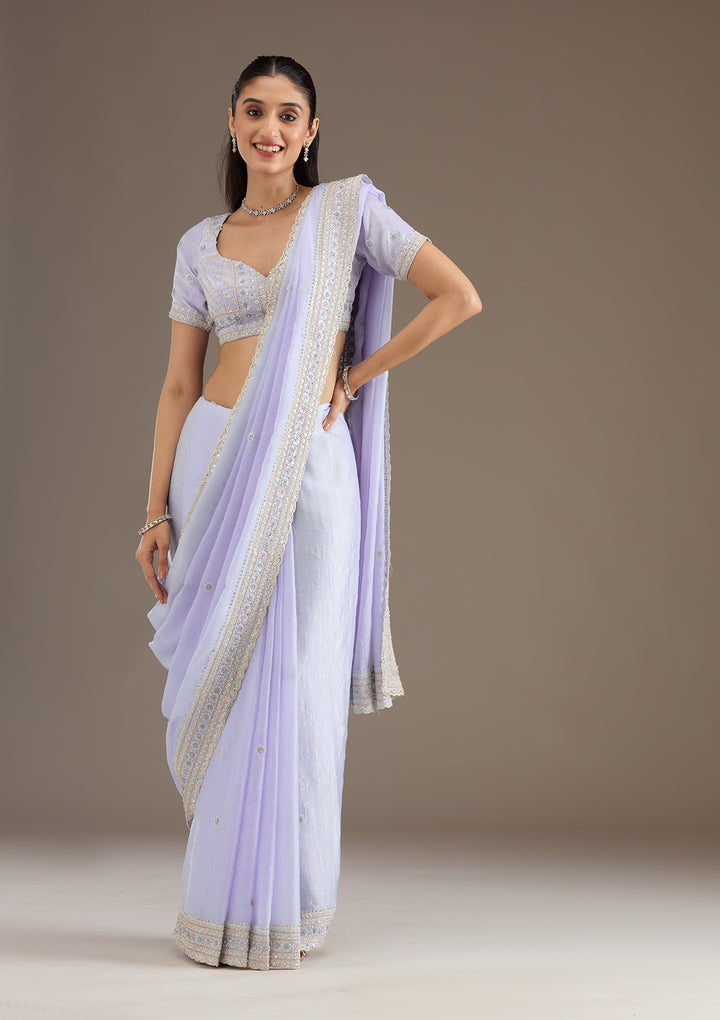 Sky Blue Stonework Tissue Saree