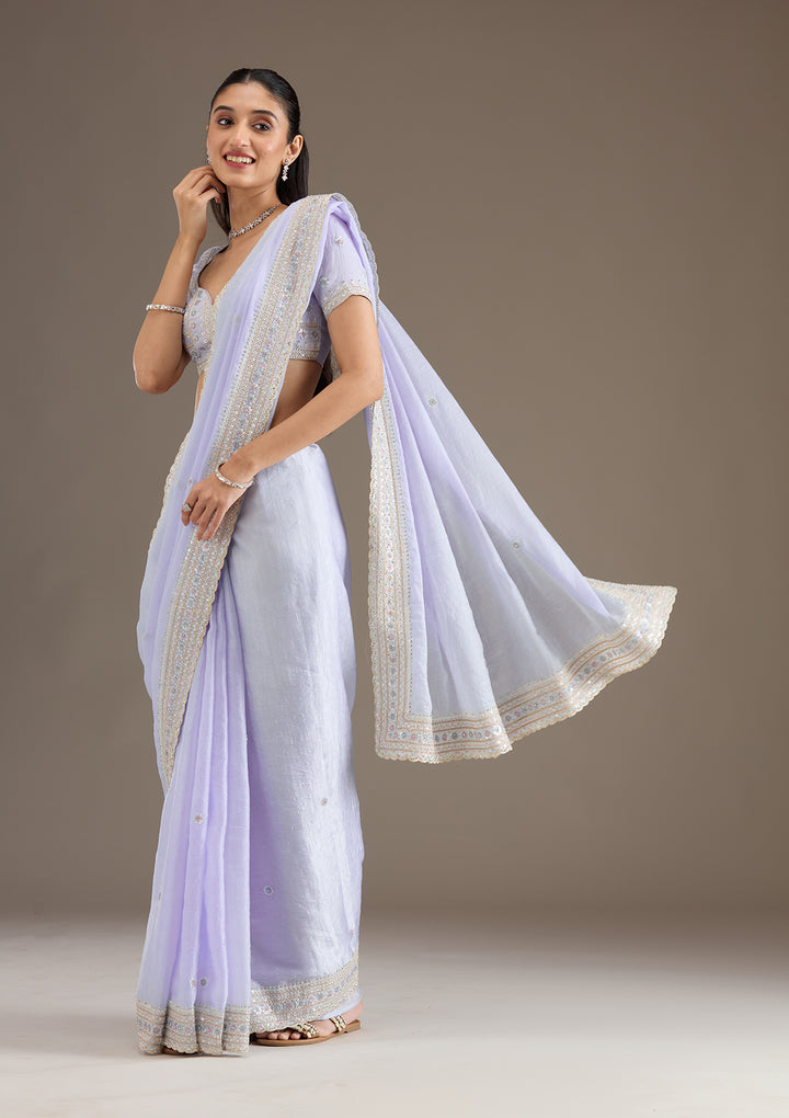 Sky Blue Stonework Tissue Saree
