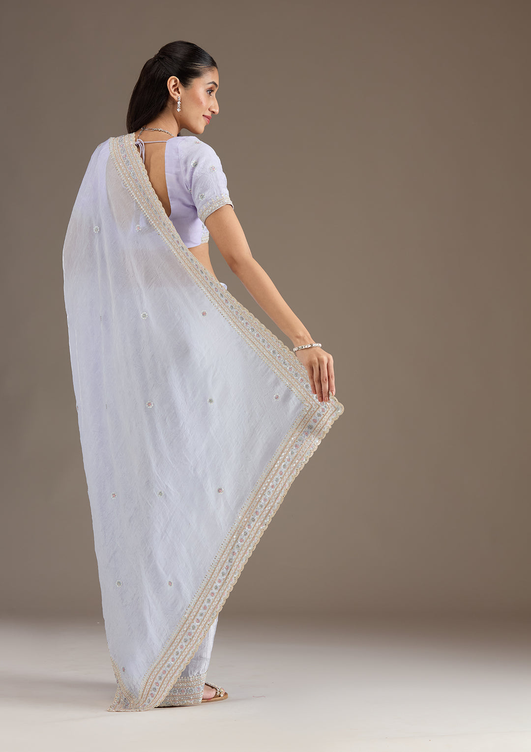 Sky Blue Stonework Tissue Saree