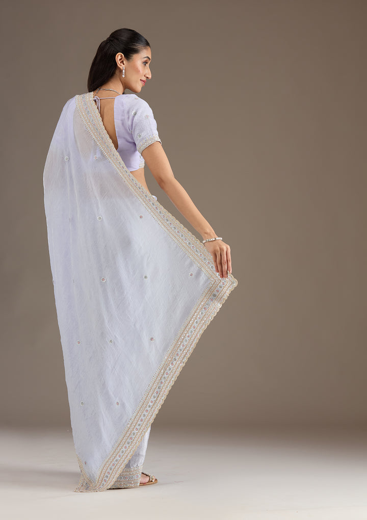 Sky Blue Stonework Tissue Saree