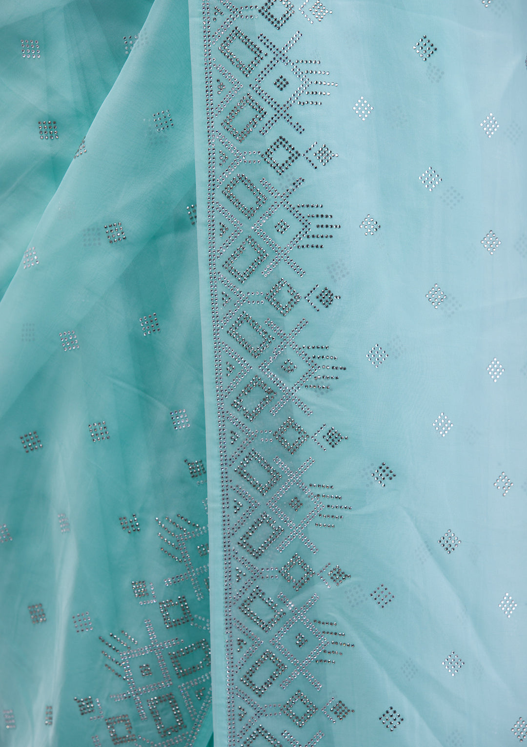 Sky Blue Swarovski Satin Saree