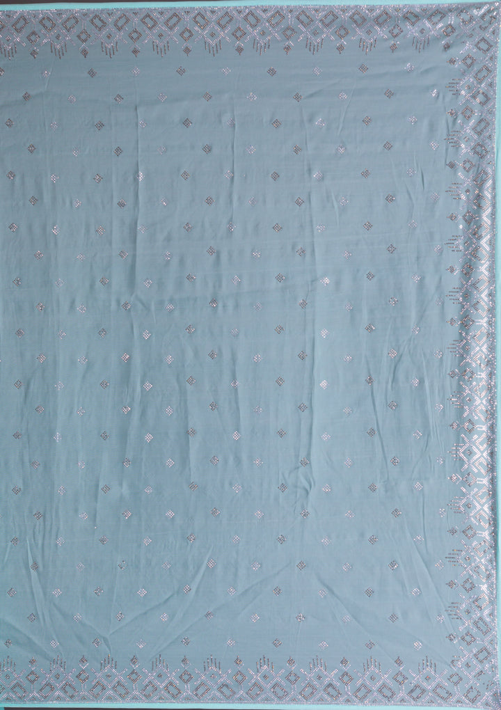 Sky Blue Swarovski Satin Saree