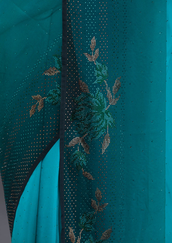 Sky Blue Swarovski Satin Saree