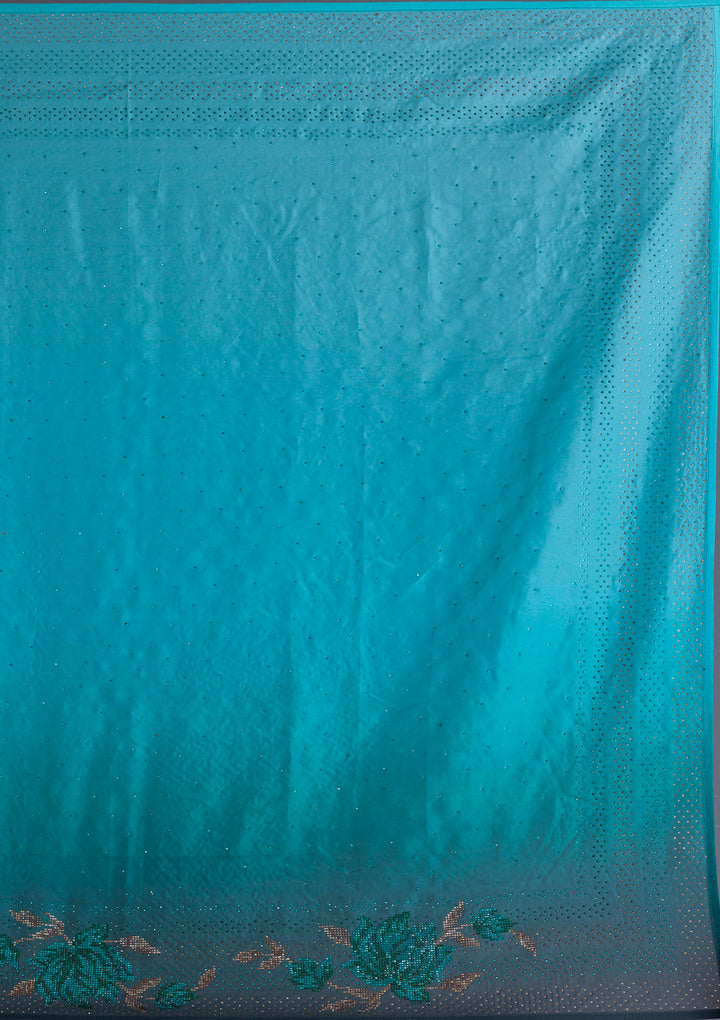 Sky Blue Swarovski Satin Saree