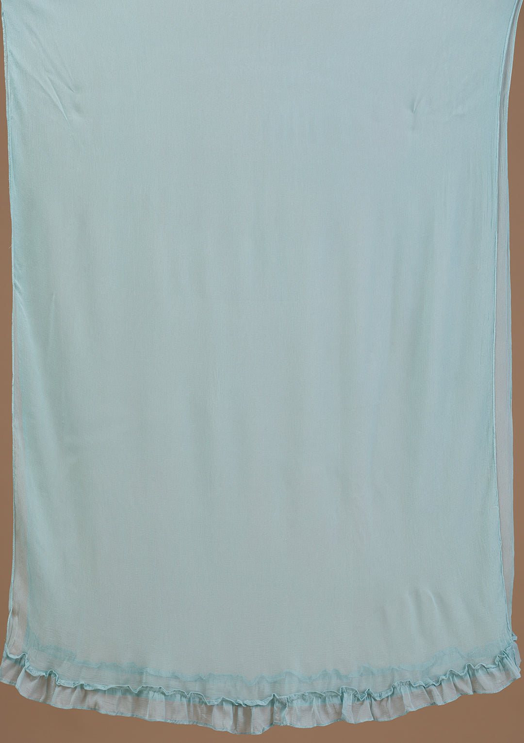 Sky Blue Threadwork Chiffon Readymade Salwar Suit
