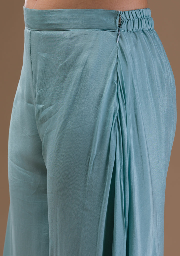 Sky Blue Threadwork Georgette Readymade Salwar Suit