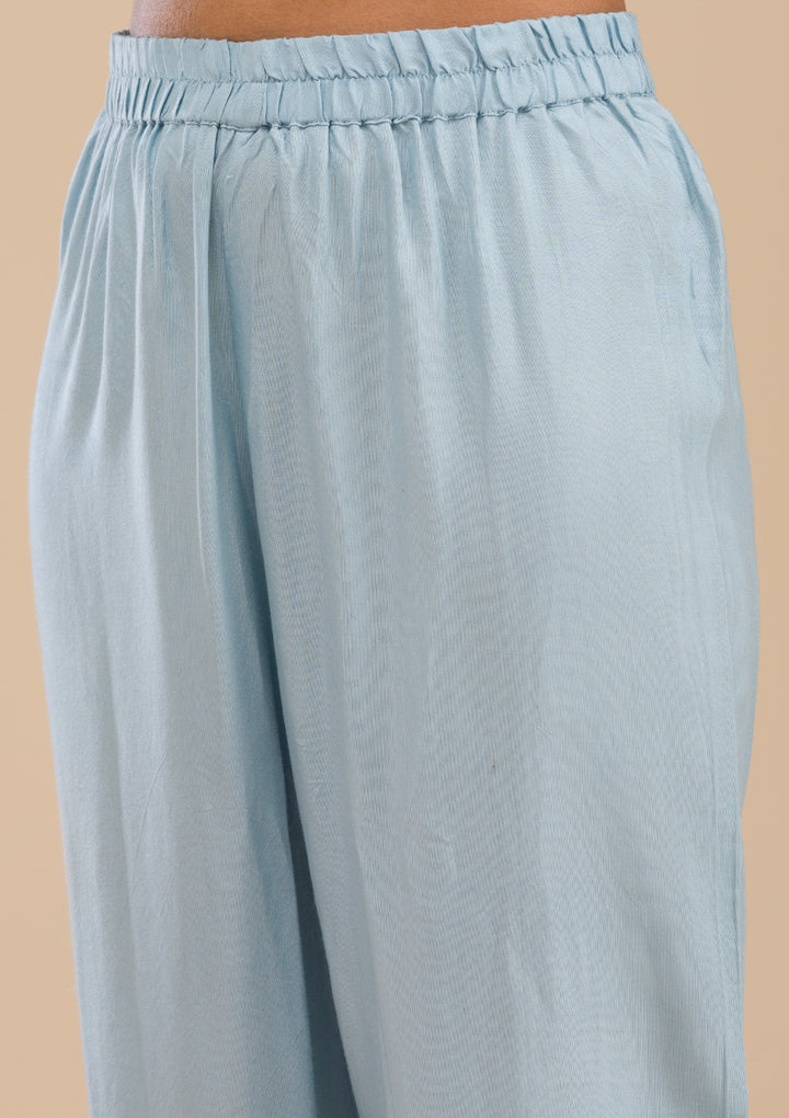 Sky Blue Threadwork Chiffon Readymade Salwar Suit