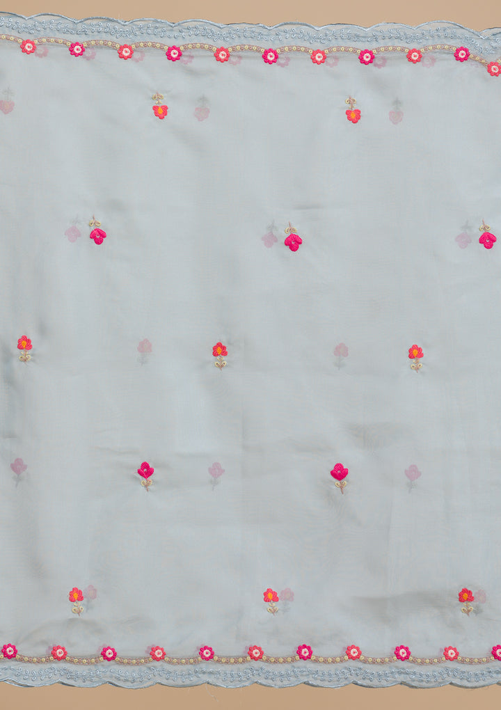 Sky Blue Threadwork Chiffon Readymade Salwar Suit