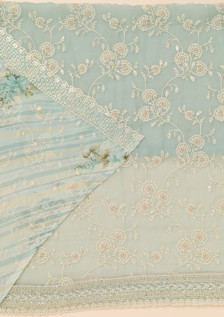 Sky Blue Threadwork Chiffon Unstitched Salwar Suit