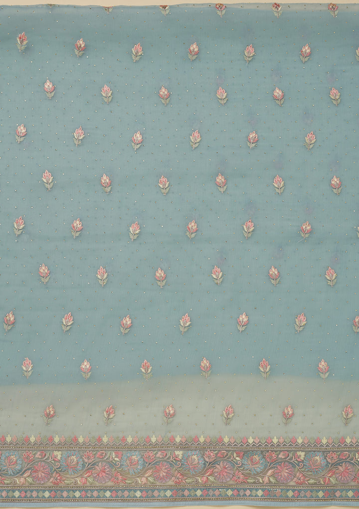 Sky Blue Threadwork Chiffon Unstitched Salwar Suit