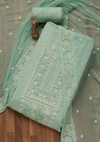 Sky Blue Threadwork Georgette Unstitched Salwar Suit-Koskii