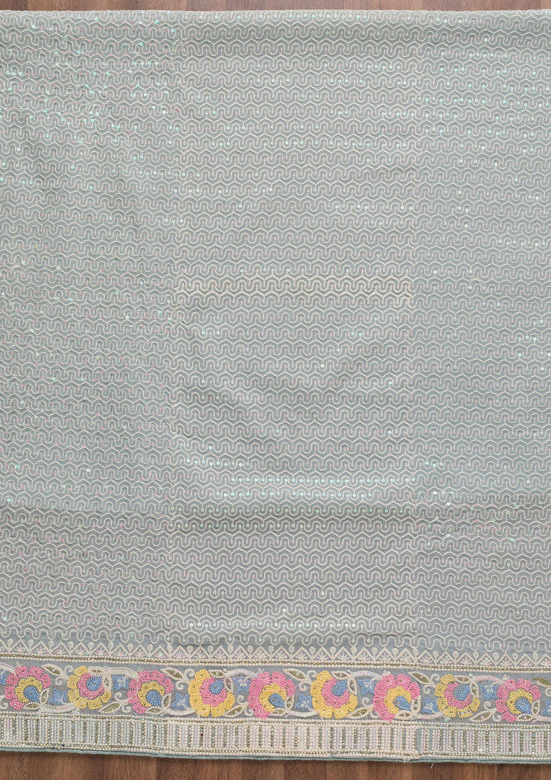 Sky Blue Threadwork Georgette Unstitched Salwar Suit