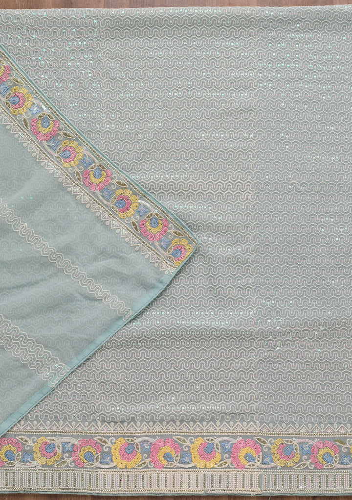 Sky Blue Threadwork Georgette Unstitched Salwar Suit