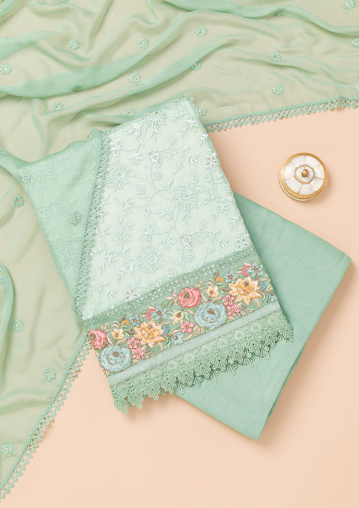 Sky Blue Threadwork Georgette Unstitched Salwar Suit