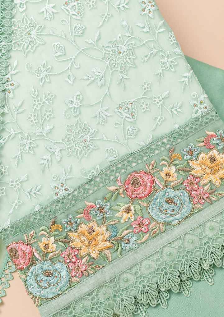 Sky Blue Threadwork Georgette Unstitched Salwar Suit