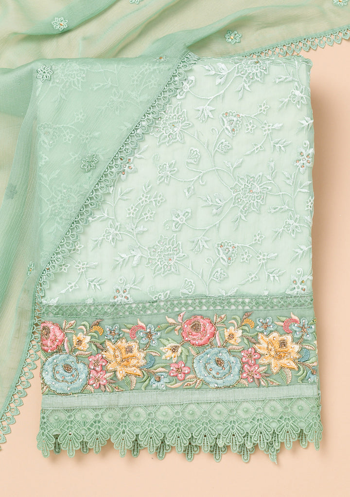 Sky Blue Threadwork Georgette Unstitched Salwar Suit