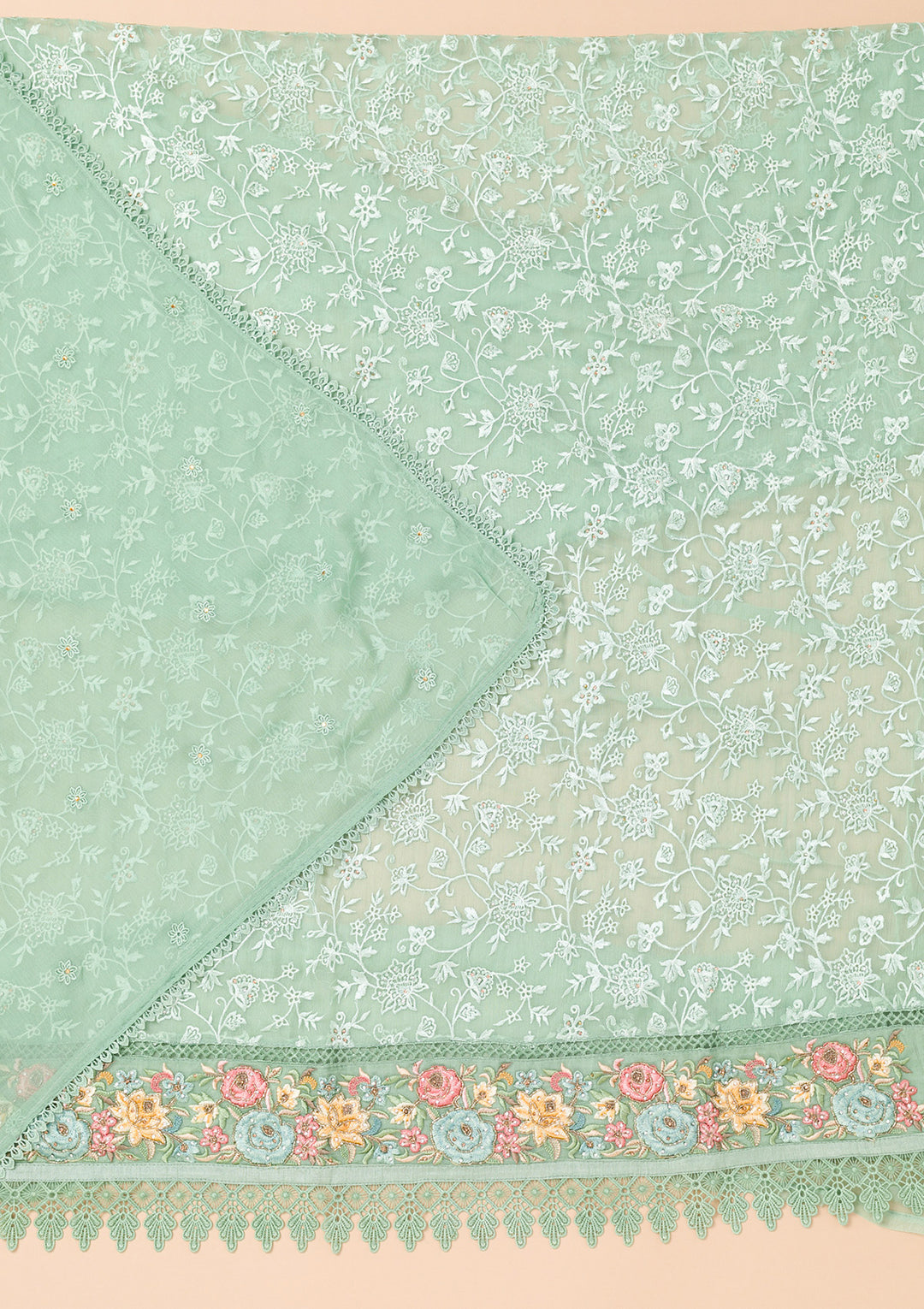 Sky Blue Threadwork Georgette Unstitched Salwar Suit