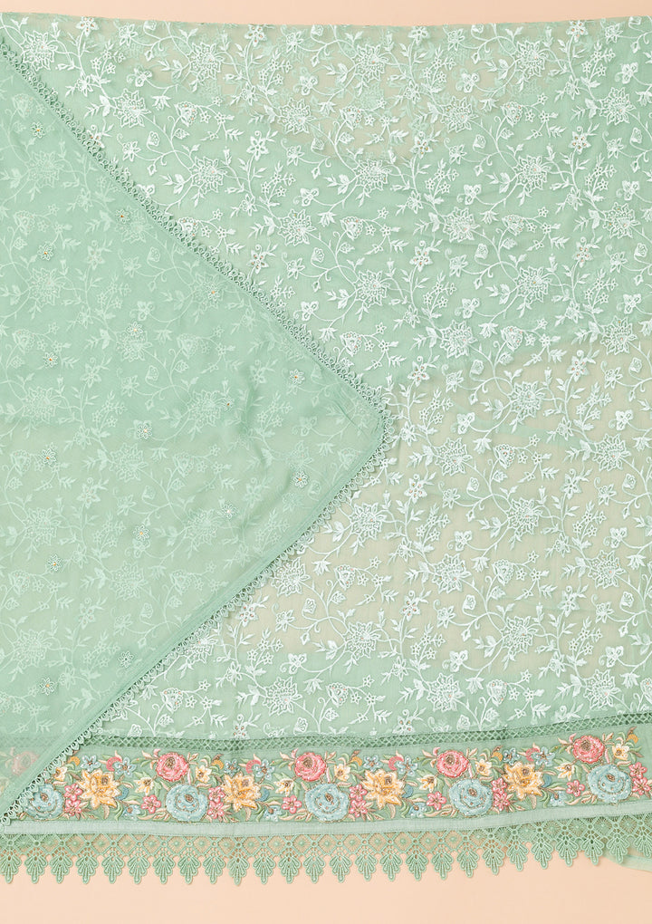 Sky Blue Threadwork Georgette Unstitched Salwar Suit