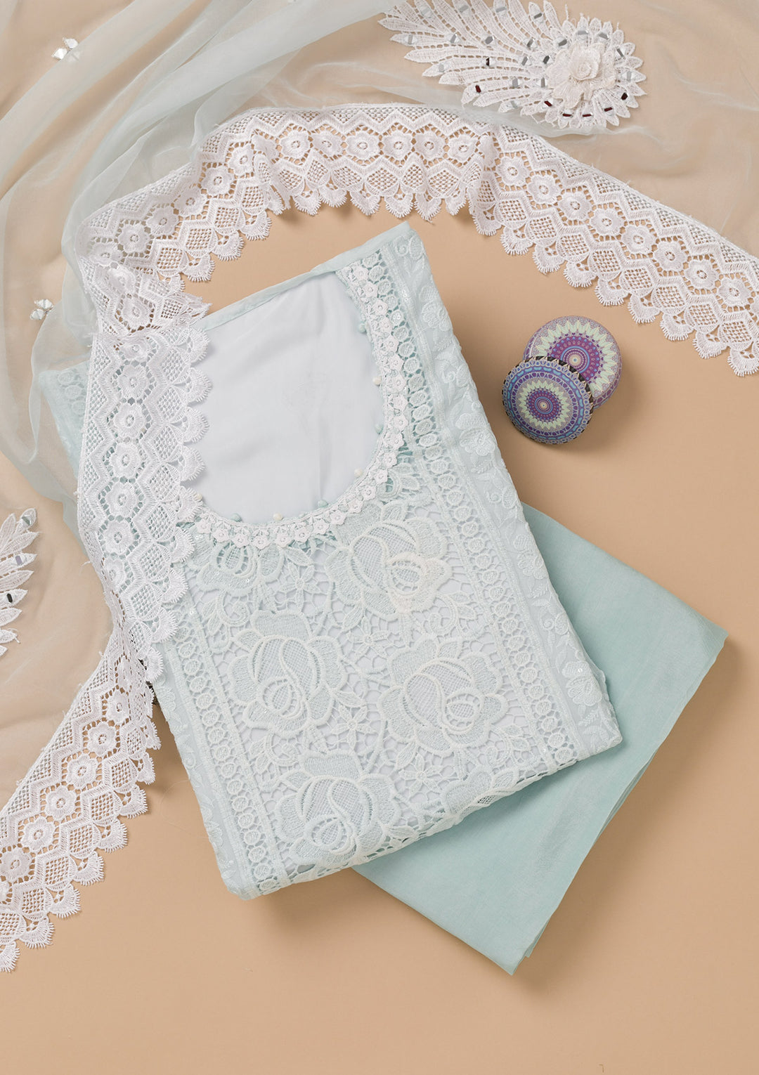 Sky Blue Threadwork Georgette Unstitched Salwar Suit