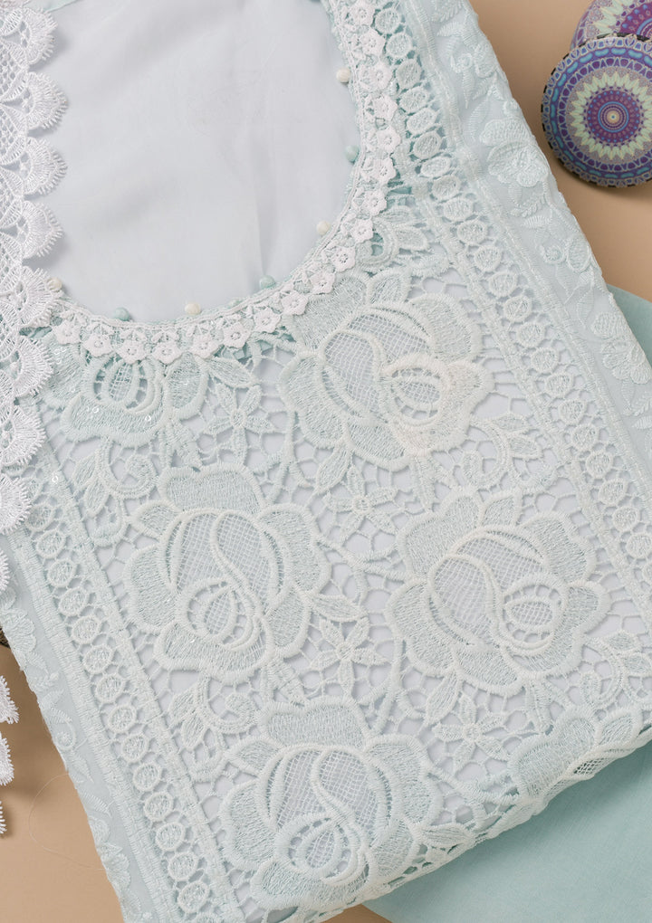 Sky Blue Threadwork Georgette Unstitched Salwar Suit