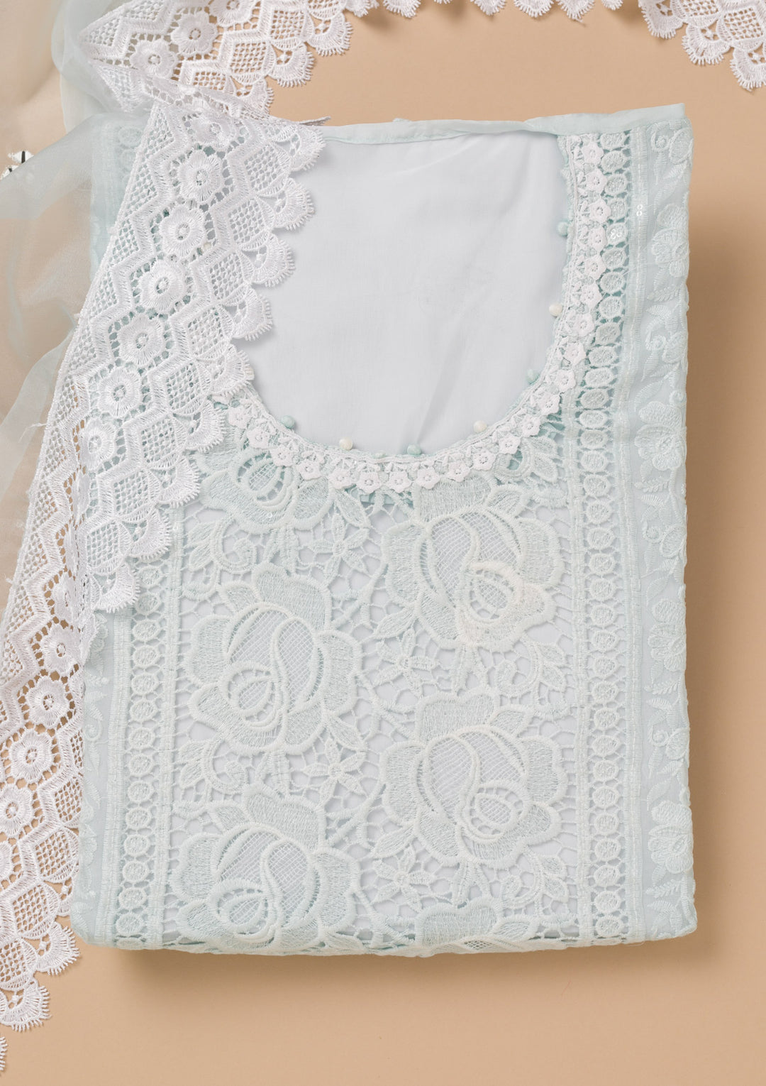Sky Blue Threadwork Georgette Unstitched Salwar Suit