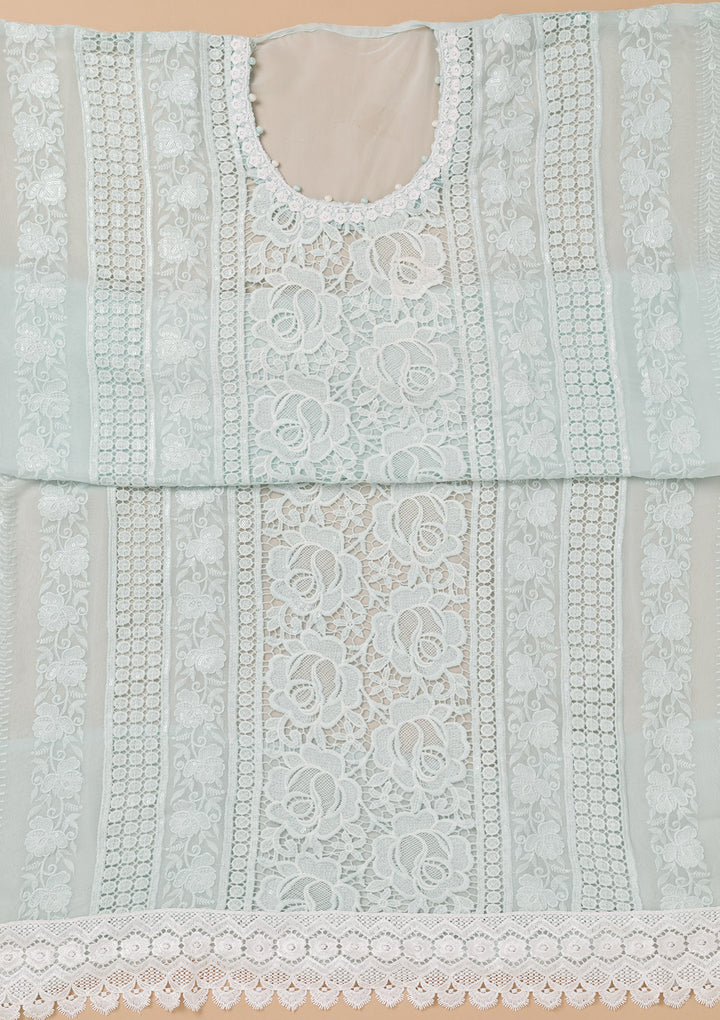 Sky Blue Threadwork Georgette Unstitched Salwar Suit