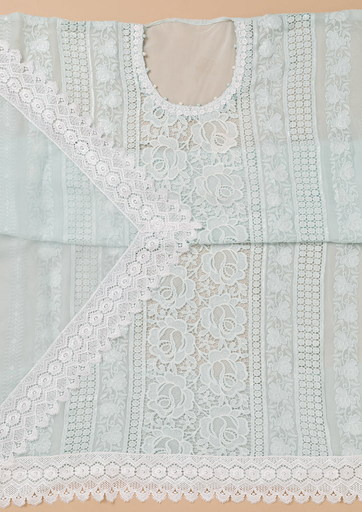 Sky Blue Threadwork Georgette Unstitched Salwar Suit