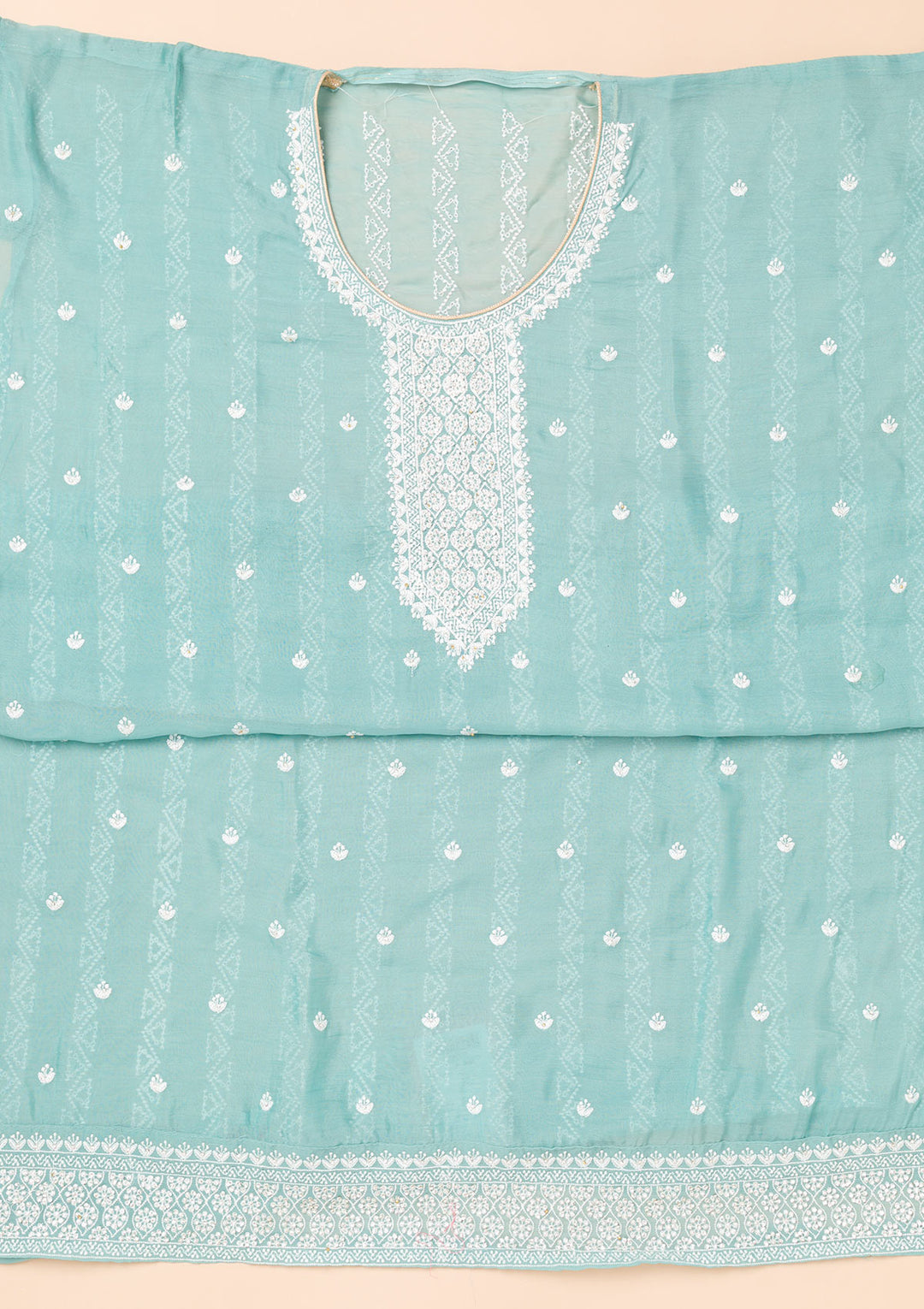 Sky Blue Threadwork Georgette Unstitched Salwar Suit