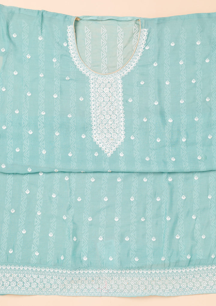 Sky Blue Threadwork Georgette Unstitched Salwar Suit