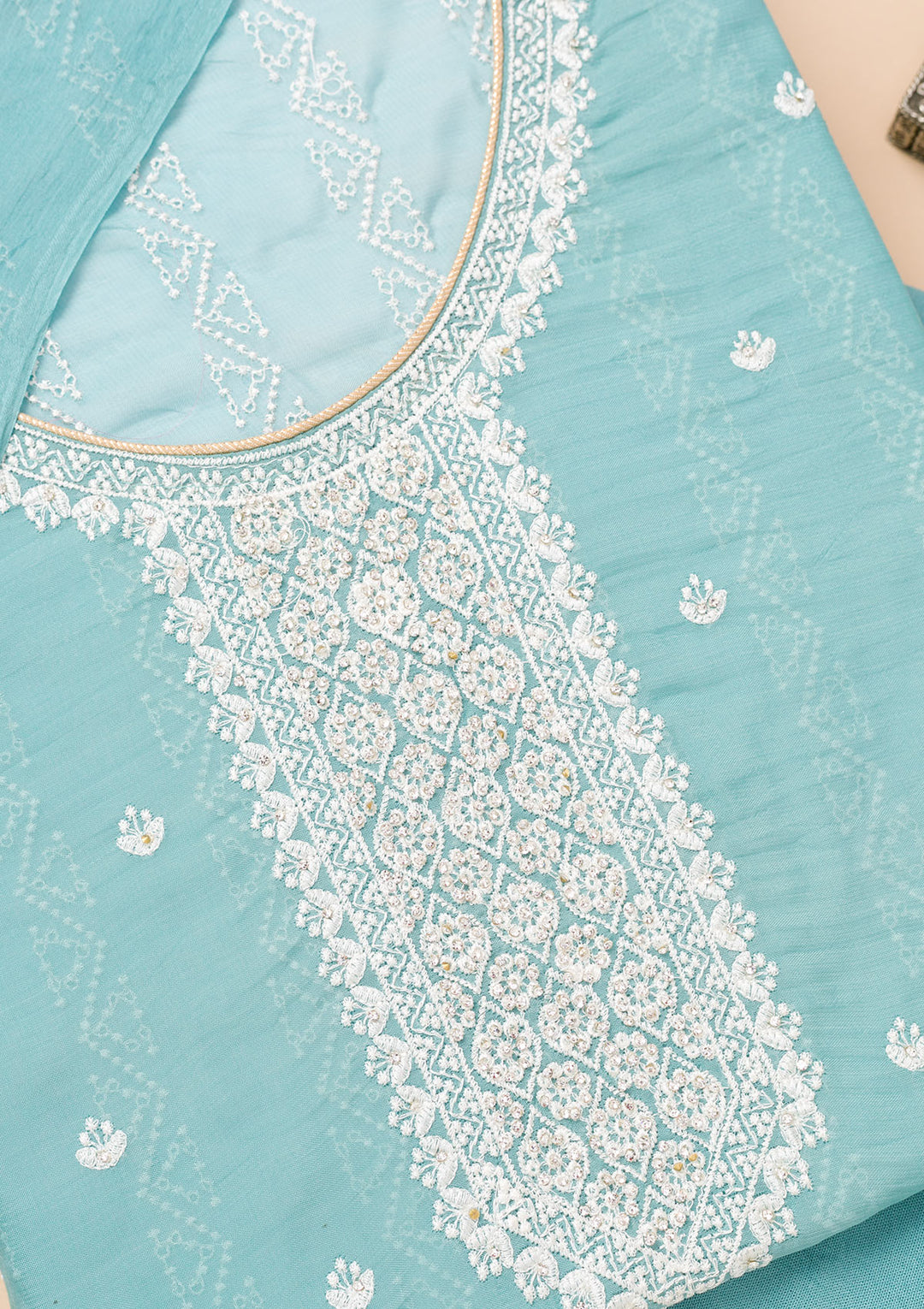 Sky Blue Threadwork Georgette Unstitched Salwar Suit