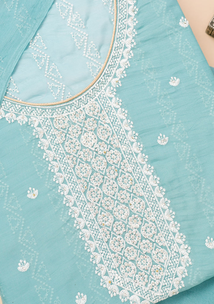 Sky Blue Threadwork Georgette Unstitched Salwar Suit