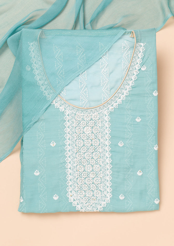 Sky Blue Threadwork Georgette Unstitched Salwar Suit