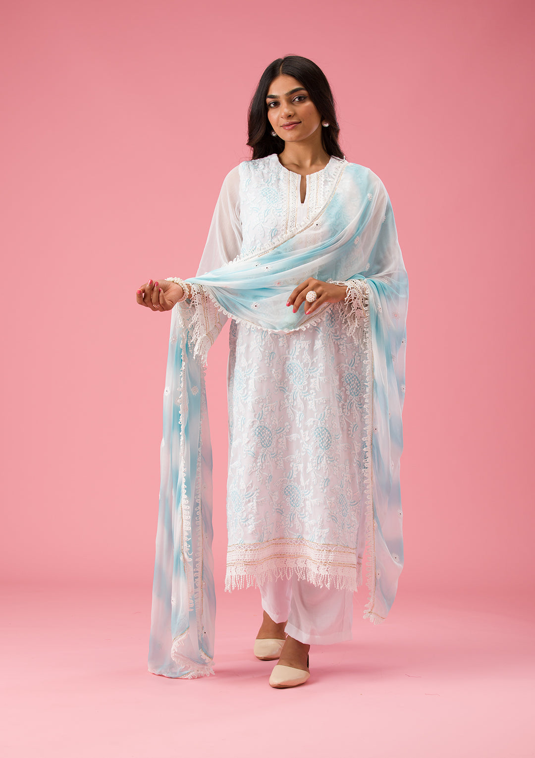 Sky Blue Threadwork Georgette Unstitched Salwar Suit