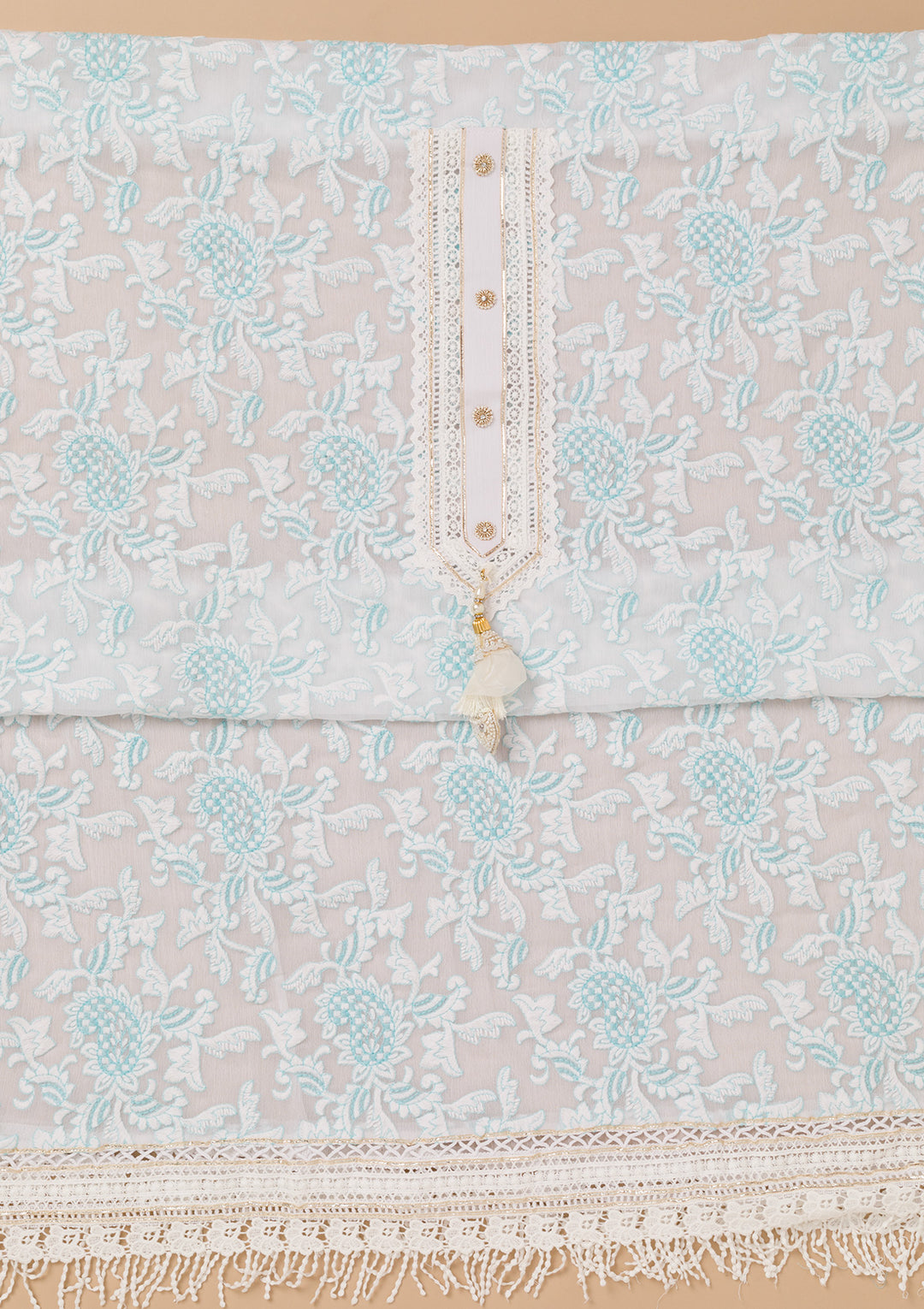Sky Blue Threadwork Georgette Unstitched Salwar Suit