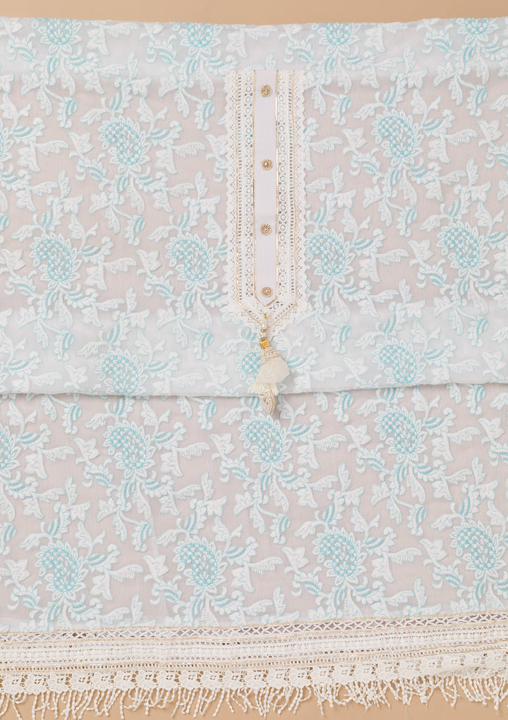 Sky Blue Threadwork Georgette Unstitched Salwar Suit