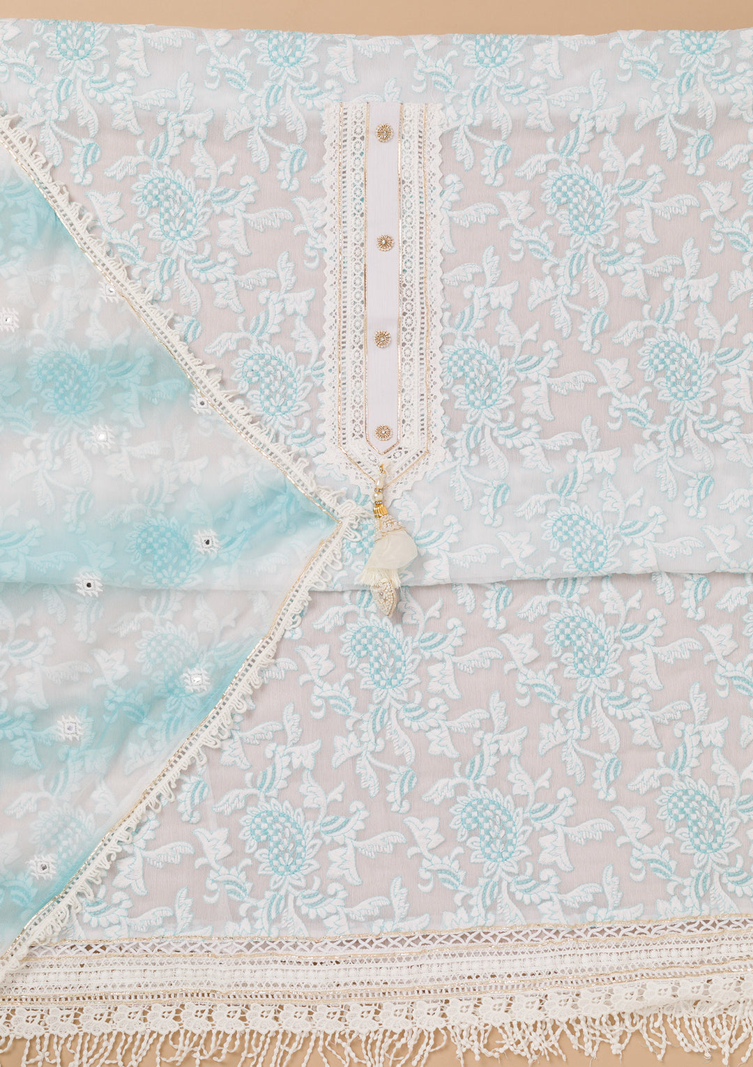 Sky Blue Threadwork Georgette Unstitched Salwar Suit