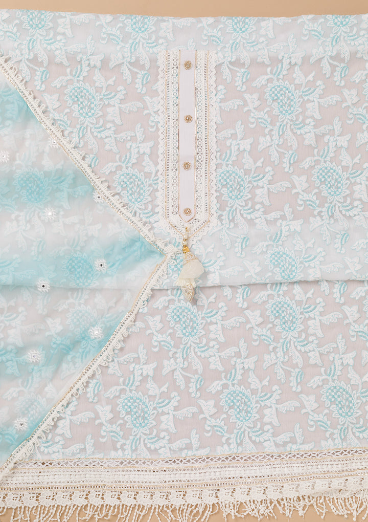 Sky Blue Threadwork Georgette Unstitched Salwar Suit