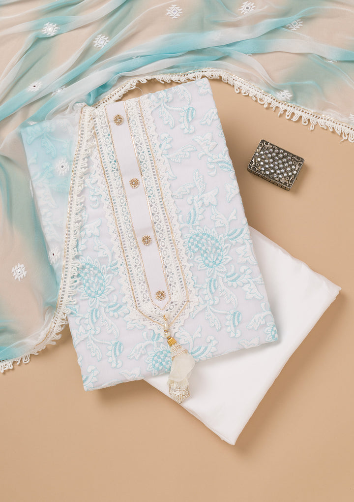 Sky Blue Threadwork Georgette Unstitched Salwar Suit