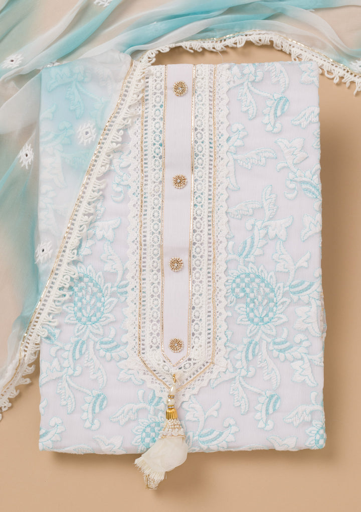 Sky Blue Threadwork Georgette Unstitched Salwar Suit