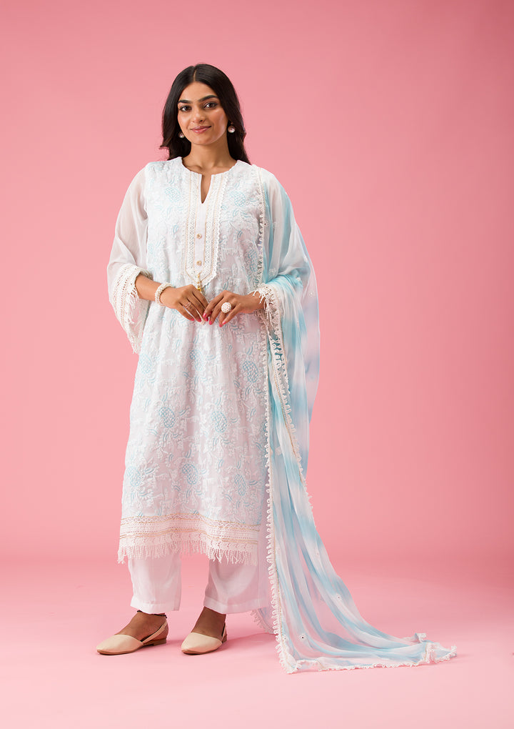 Sky Blue Threadwork Georgette Unstitched Salwar Suit